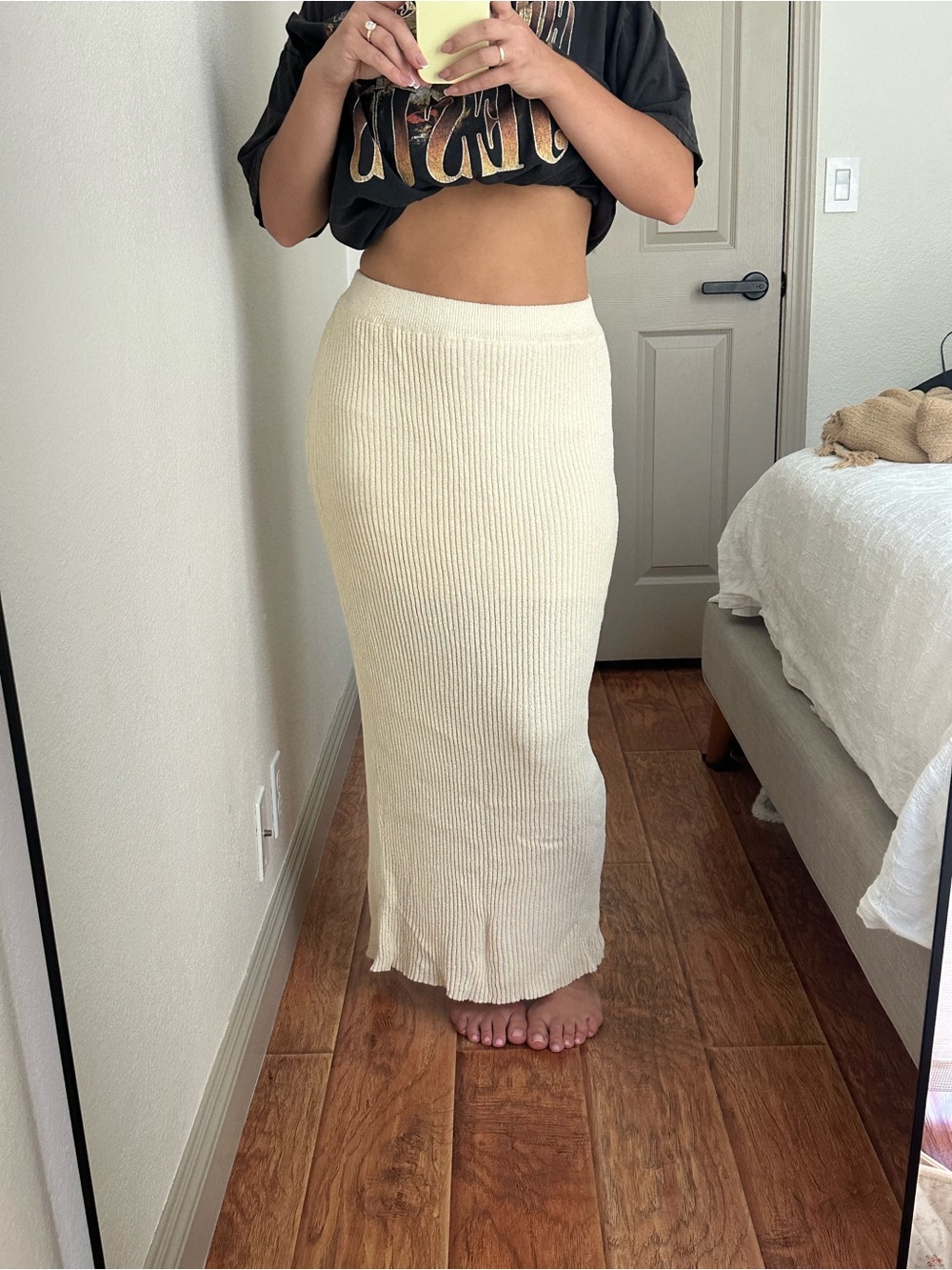 LANE 201 Cream Ribbed Knit Maxi Skirt